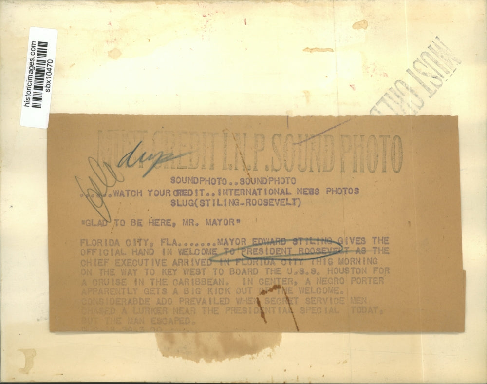 Press Photo Mayor Edward Stiling welcomed Pres. Franklin Roosevelt - sbx10470