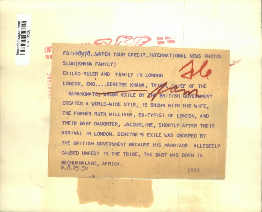 1950 Press Photo Seretse Khama Tribal Chief of Bamangwato with Family in London