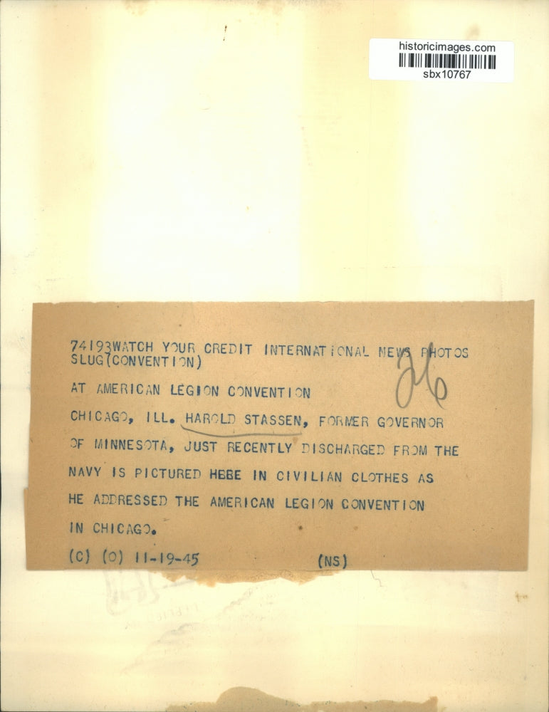 1945 Press Photo Former Governor Harold Stassen at American Legion Convention