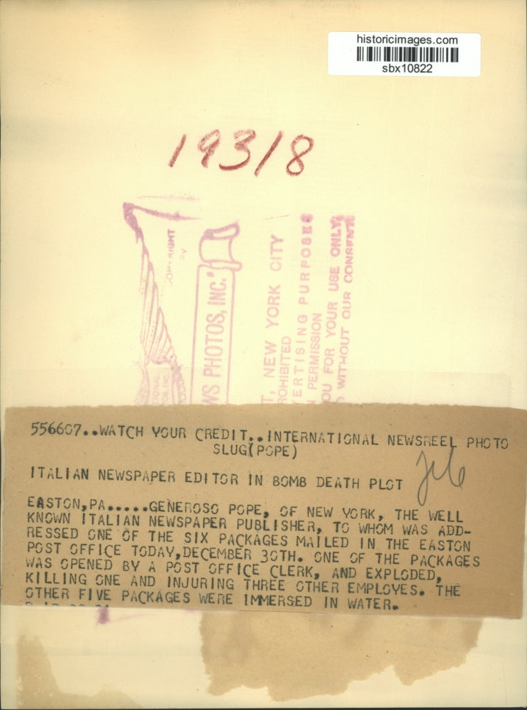 Press Photo Well Known Italian Newspaper Editor Generoso Pope in Bomb Plot