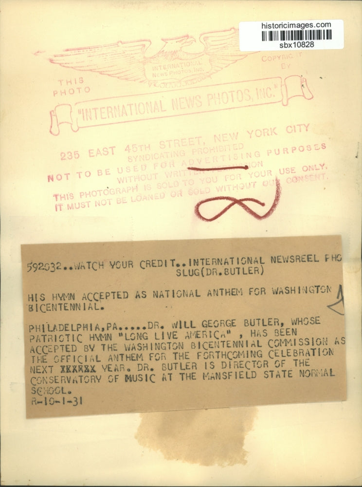 1931 Press Photo Dr. Will George Butler Accepted by WA Bicentennial Commission