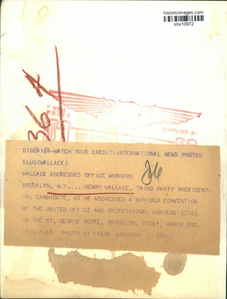 1948 Press Photo Third Party candidate Henry Wallace addressing CIO convention