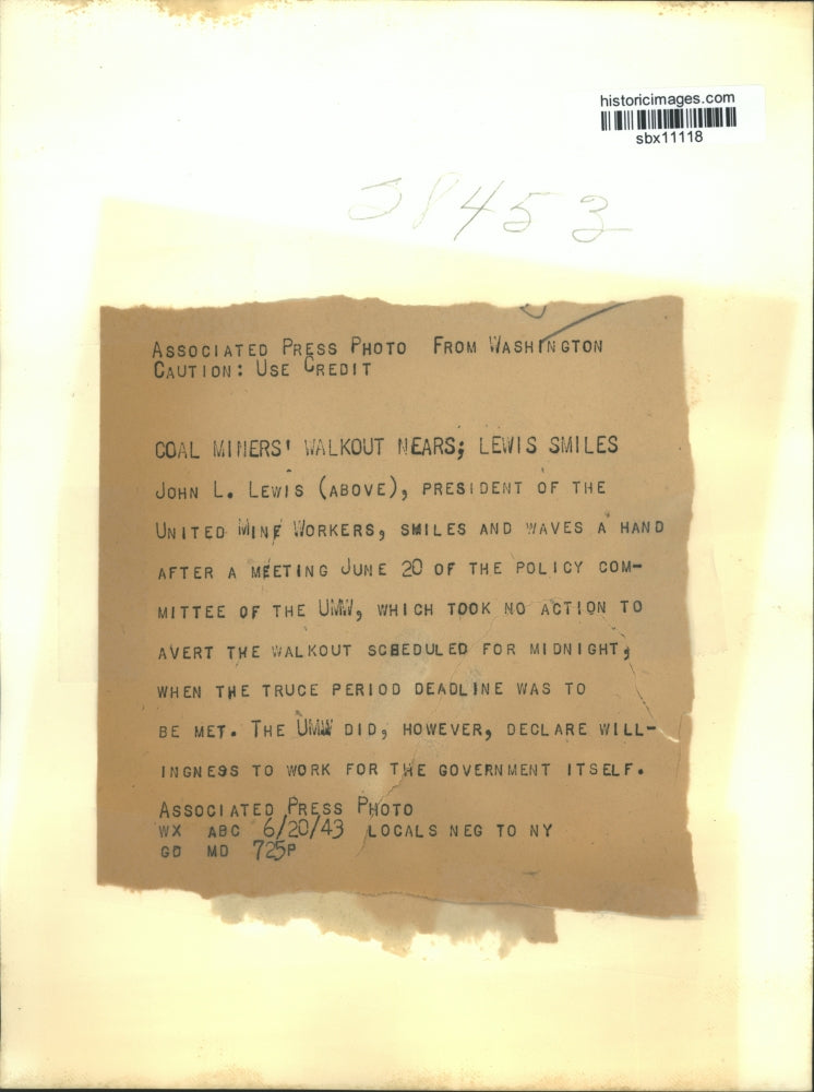 1943 Press Photo John L. Lewis, Pres. of United Mine Workers at Meeting