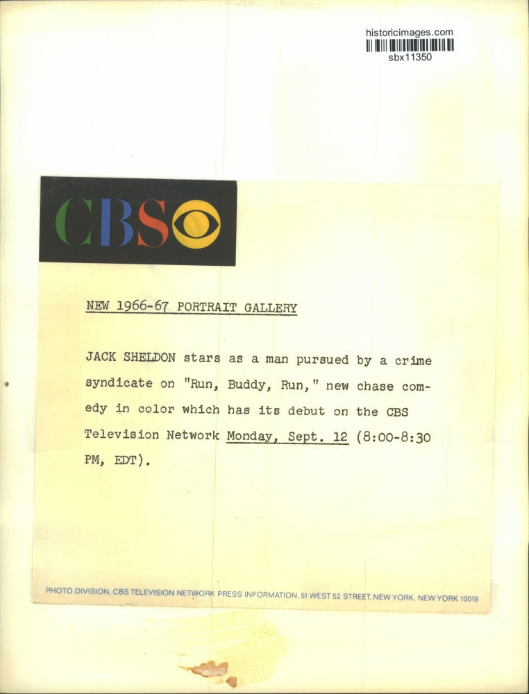 1966 Press Photo Actor Jack Sheldon of "Run, Buddy, Run" on CBS-TV - sbx11350