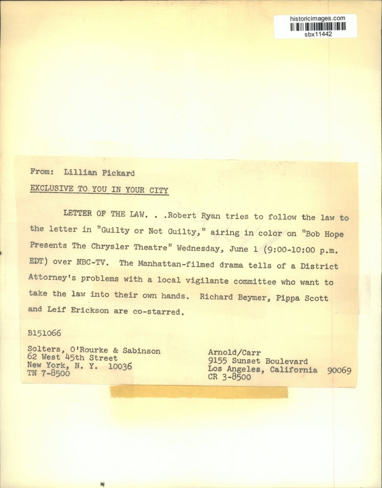 Press Photo Robert Ryan in Guilty of Not Guilty over NBC-TV - sbx11442