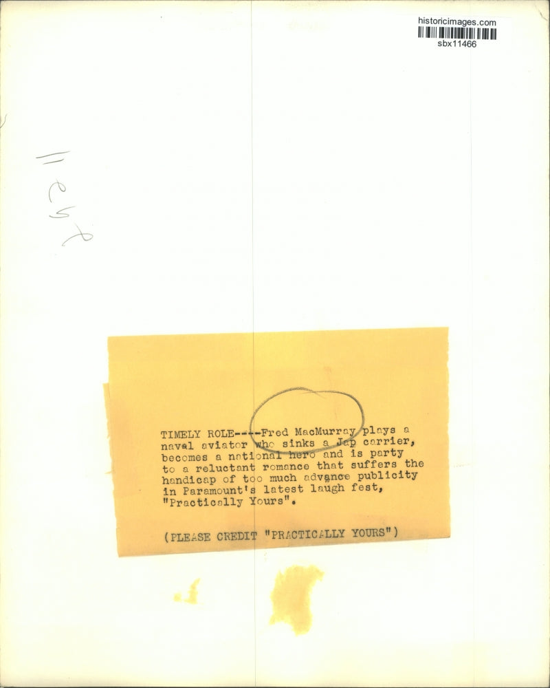 1944 Press Photo Fred MacMurray stars in Practically Yours from Universal