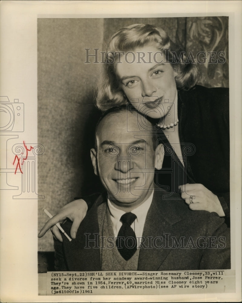 1961 Press Photo Singer Rosemary Clooney to Divorce Jose Ferrer - sbx11708