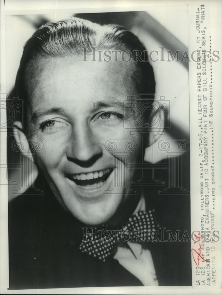 1958 Press Photo Singer Bing Crosby - sbx11897