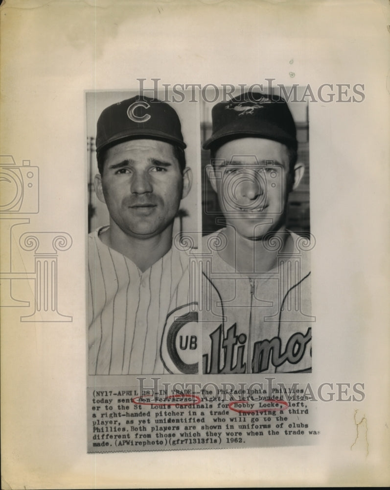 1962 Press Photo Don Ferrarose Traded to St Louis Cardinals for Bobby Locke