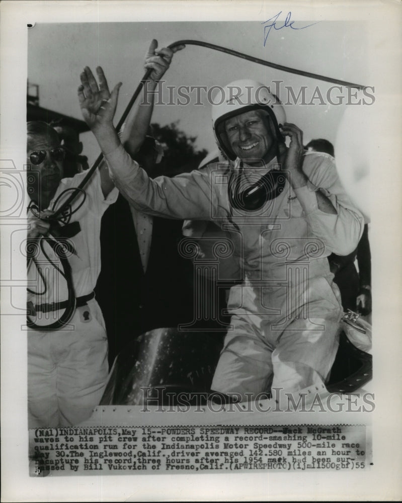 1955 Press Photo Jack McGrath Completes 10-Mile Run on Indianapolis Speedway- Historic Images