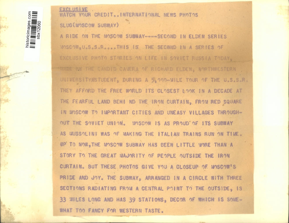 1954 Press Photo The 33 Mile Long and 39 Station Moscow Subway In Soviet Russia