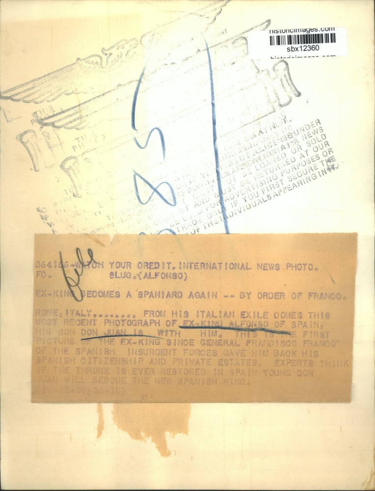 1938 Press Photo Ex-King Alfonso of Spain and Son Given Citizenship