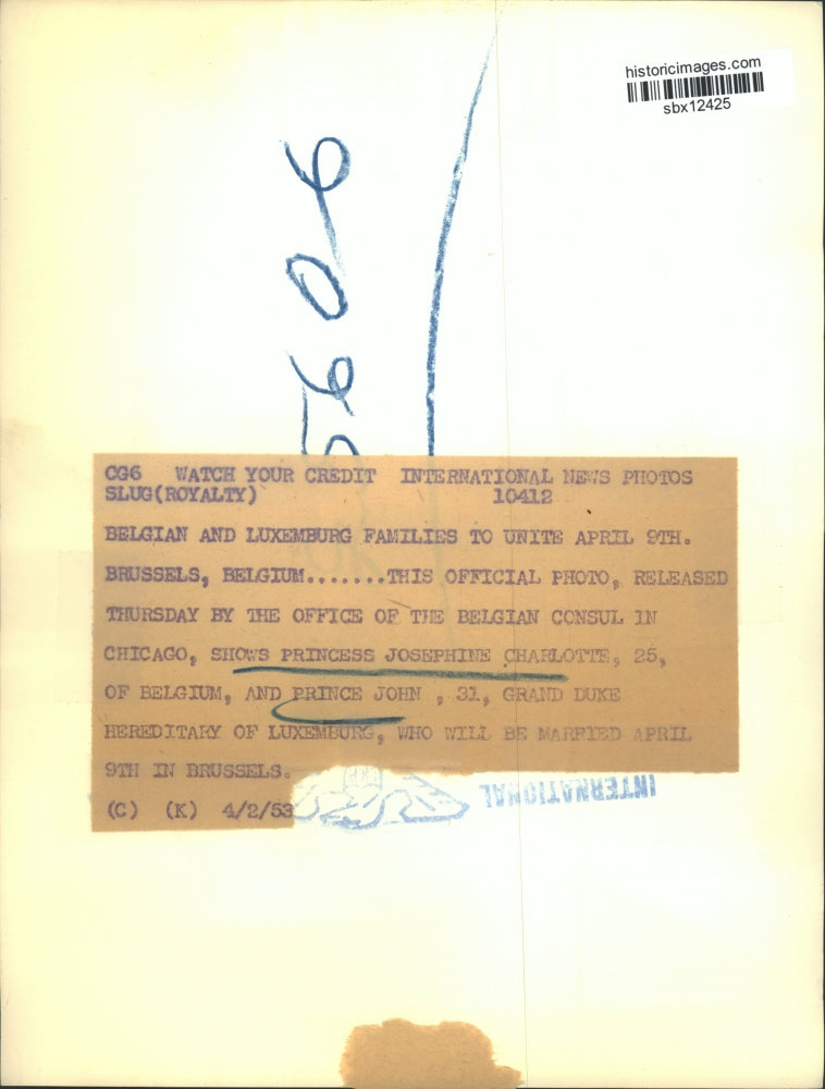 1953 Press Photo Princess Josephine Charlotte and Prince John of Belgium