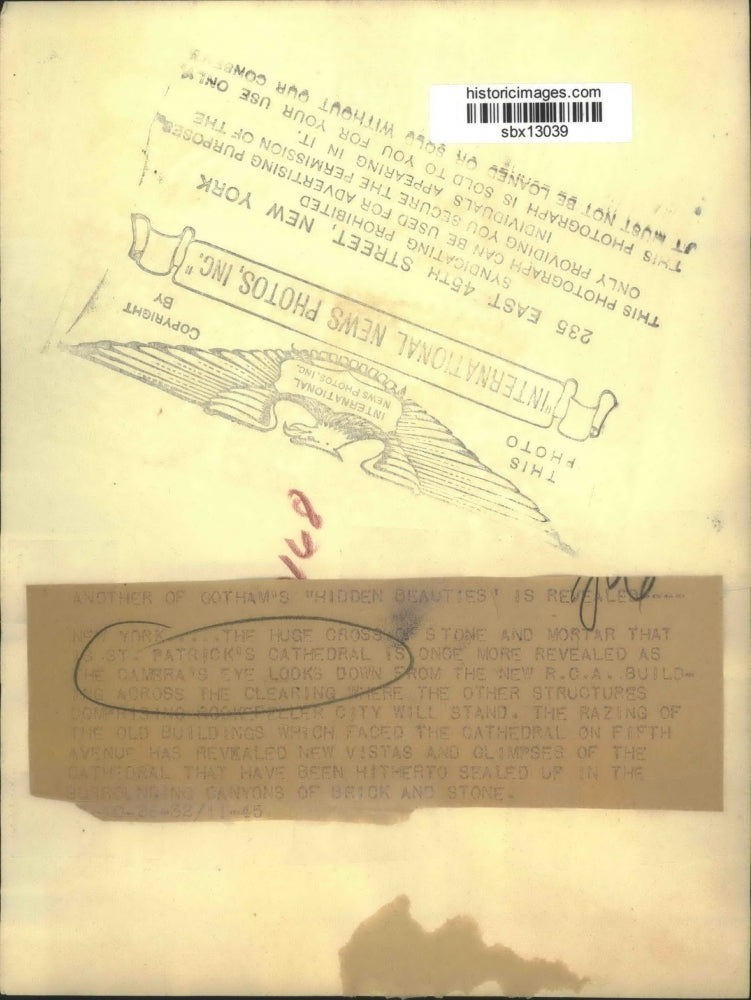 Press Photo St Patrick's Cathedral Once More Revealed as Camera Eye Looks Down