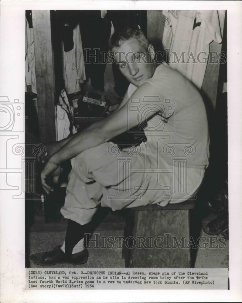 1954 Press Photo Al Rosen in Dress Room After Losing 4th World Series to Giants