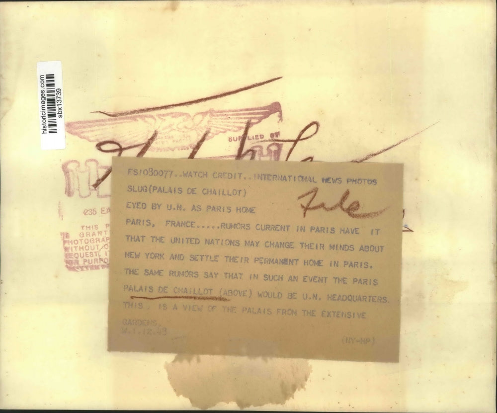 1948 Press Photo Palais de Chaillot in Paris, France Possible Home of the UN