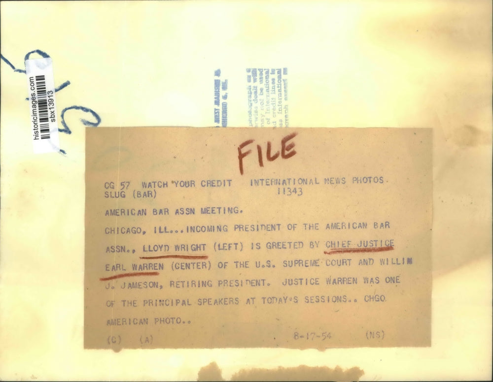 1954 Press Photo Lloyd Wright Greeted at American Bar Assn Meeting - sbx13913