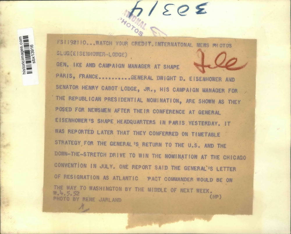 1952 Press Photo Dwight Eisenhower & Henry Cabot Lodge at Paris News Conference