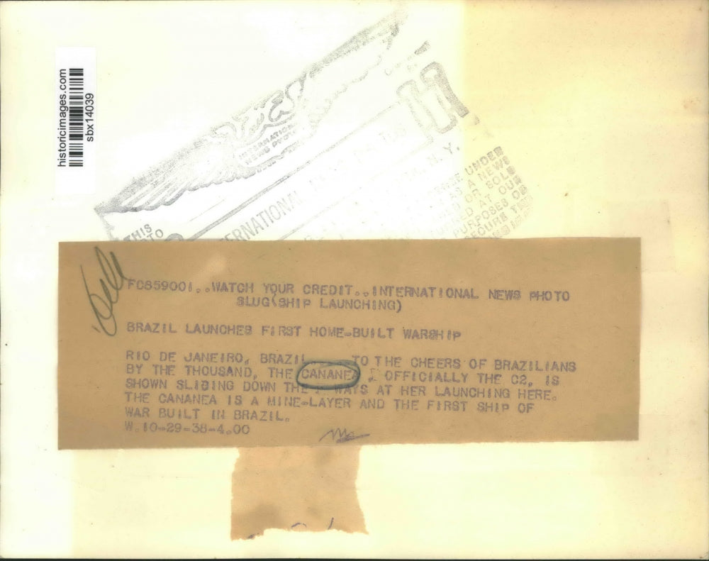 1938 Press Photo The Cananea Launched in Rio de Janeiro, Brazil - sbx14039