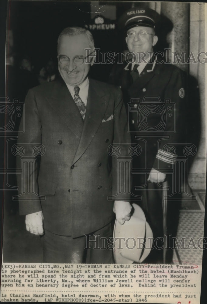 1946 Press Photo President Truman Spends a Night at the Hotel Muehlbach