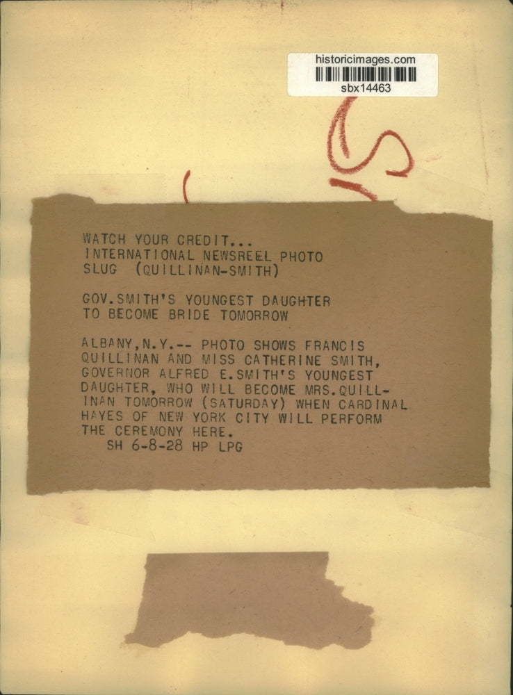 1928 Press Photo Francis Quintilian and Catherine Smith to Marry June 9 1928