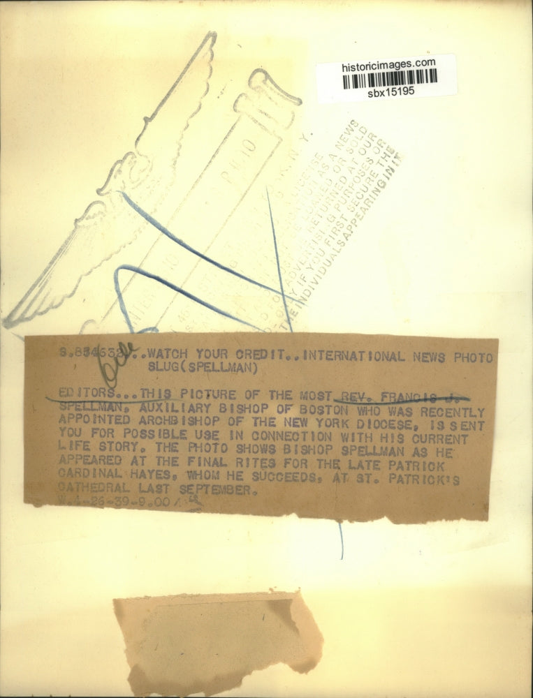 1939 Press Photo Most Rev Francis Spellman Appointed Archbishop of NY Diocese