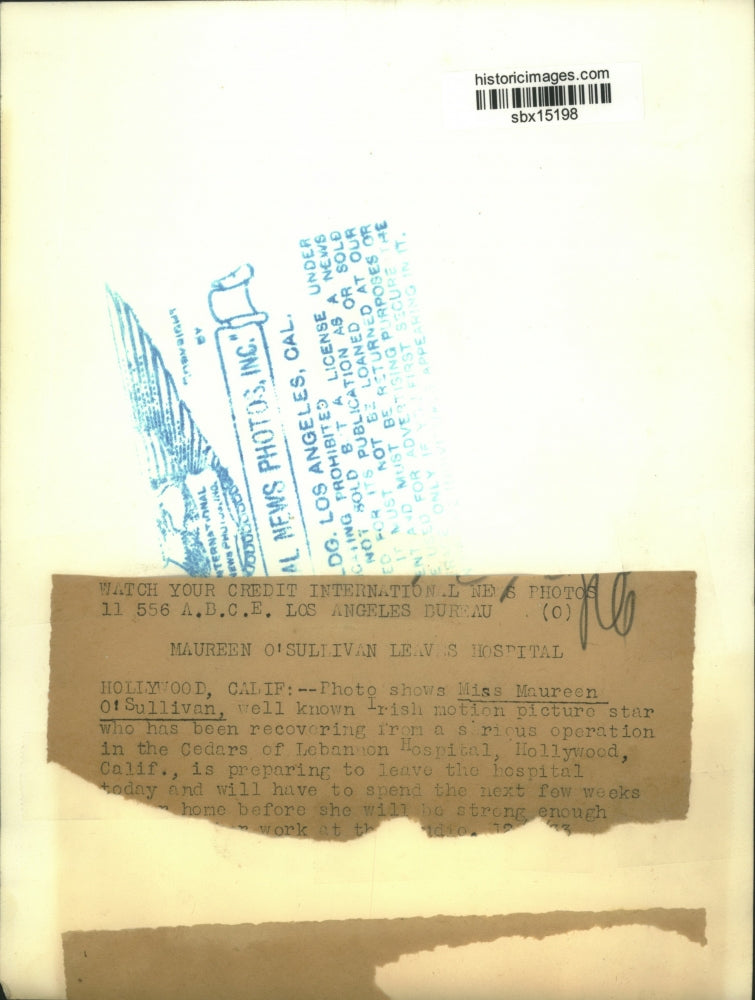 Press Photo Miss Maureen O'Sullivan Irish Actress Recovers From Surgery