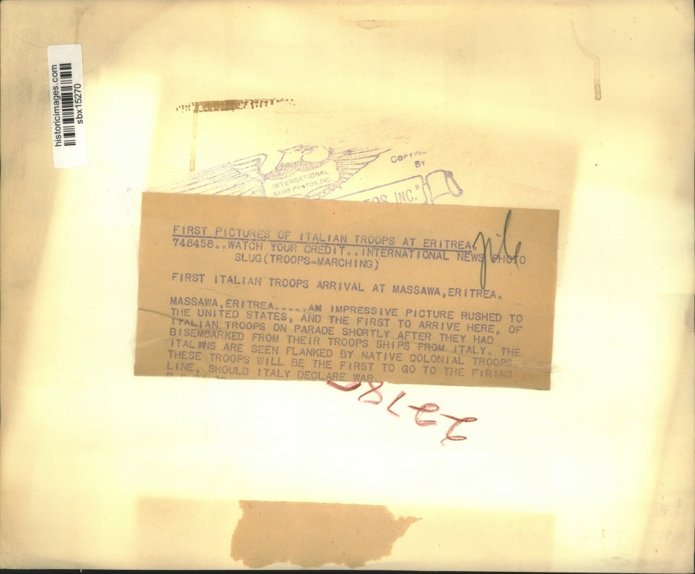 Press Photo First Italian Troops at Parade After Disembarking From Ships