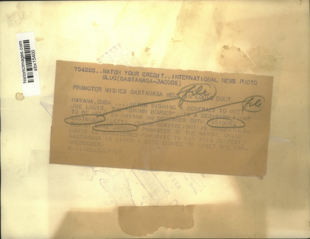 1935 Press Photo Mike Jacobs Wishes Isidoro Gastanaga Well in Louis Match