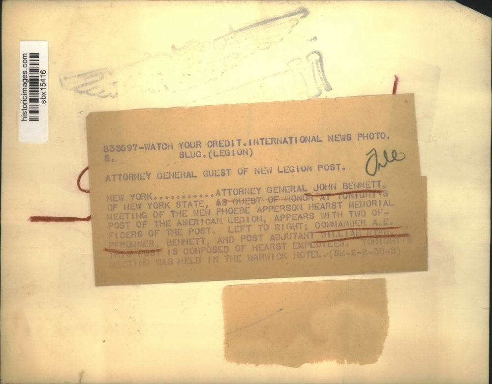 1938 Press Photo Attorney Gen John Bennett Attends American Legion Meeting