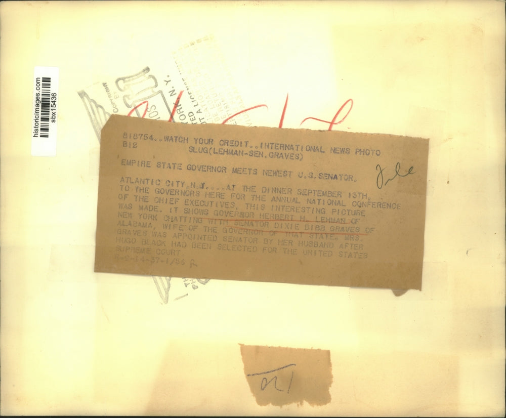 1937 Press Photo Gov Herbert H Lehman Chats with Sen Dixie Bibb Graves at Conf