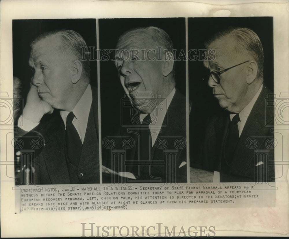 1948 Press Photo Secretary of State Marshall Appears Before Committee