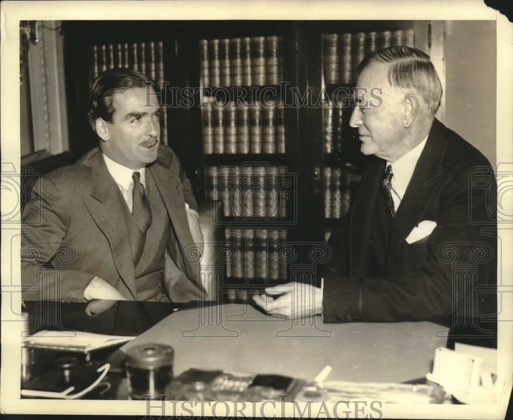 1938 Press Photo Former British Foreign Secretary Meets With Sen Key Pittman