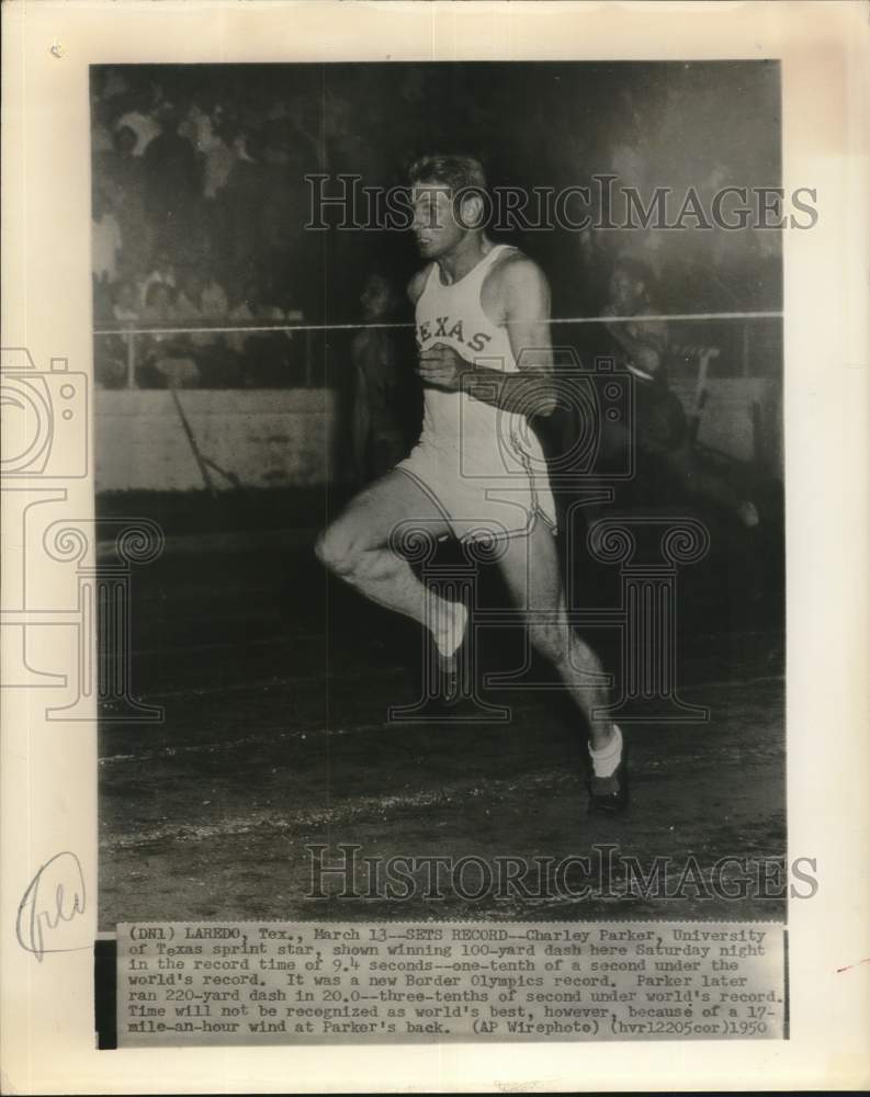 1950 Press Photo Charley Parker, University of Texas at Border Olympics, Laredo- Historic Images