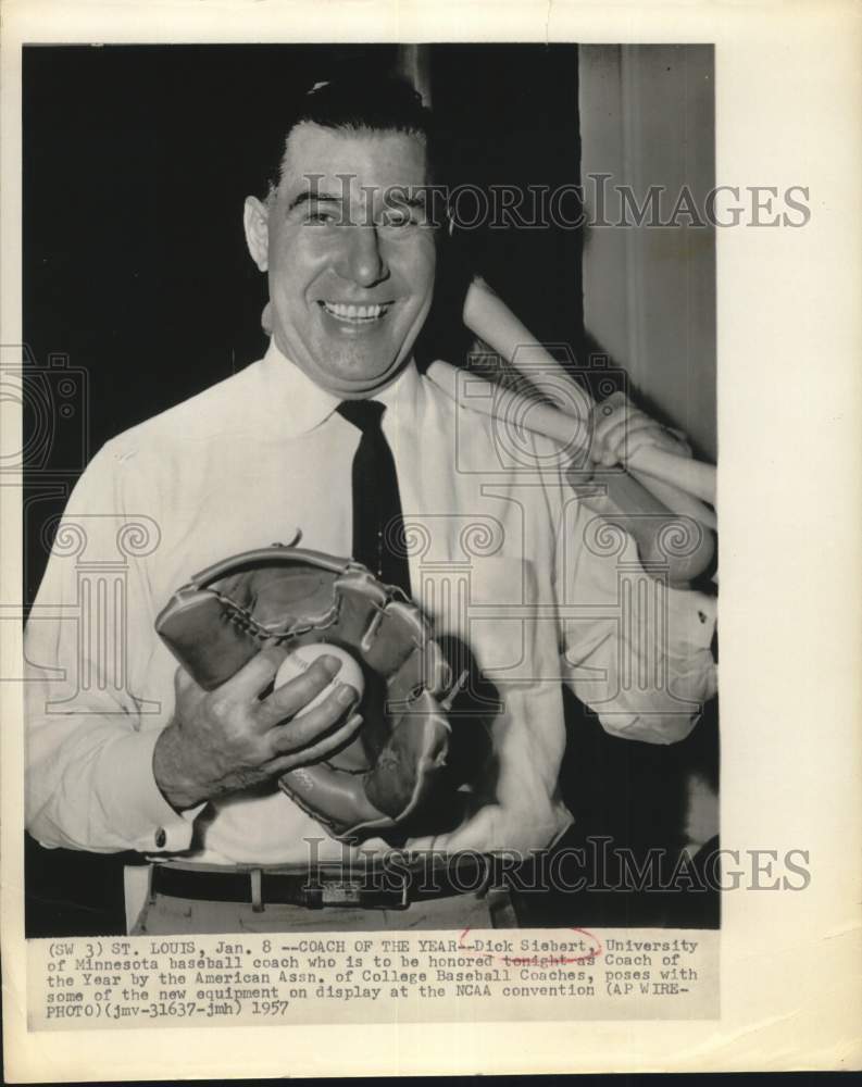 1957 Press Photo Dick Siebert, University of Minnesota Baseball Coach- Historic Images