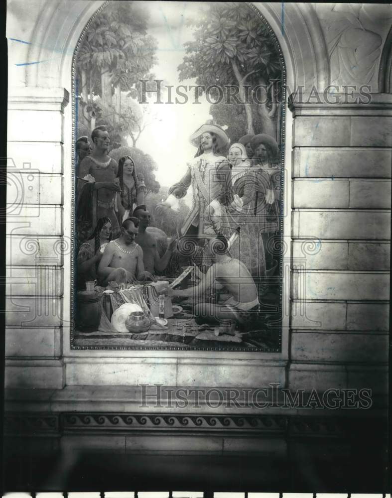 1935 Press Photo A mural of the purchase of Staten Island from Native Americans