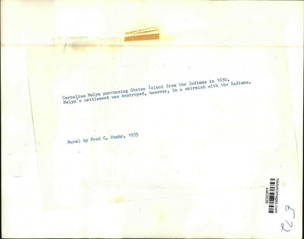 1935 Press Photo A mural of the purchase of Staten Island from Native Americans