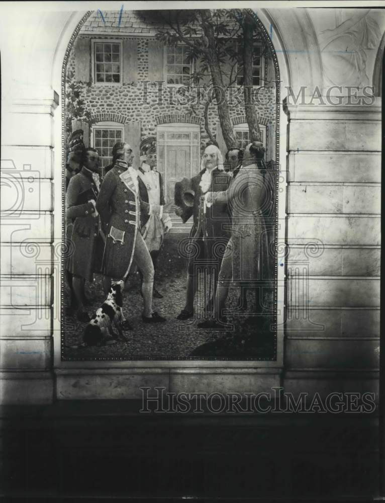 1936 Press Photo Mural of American patriots in Billopp House in Tottenville