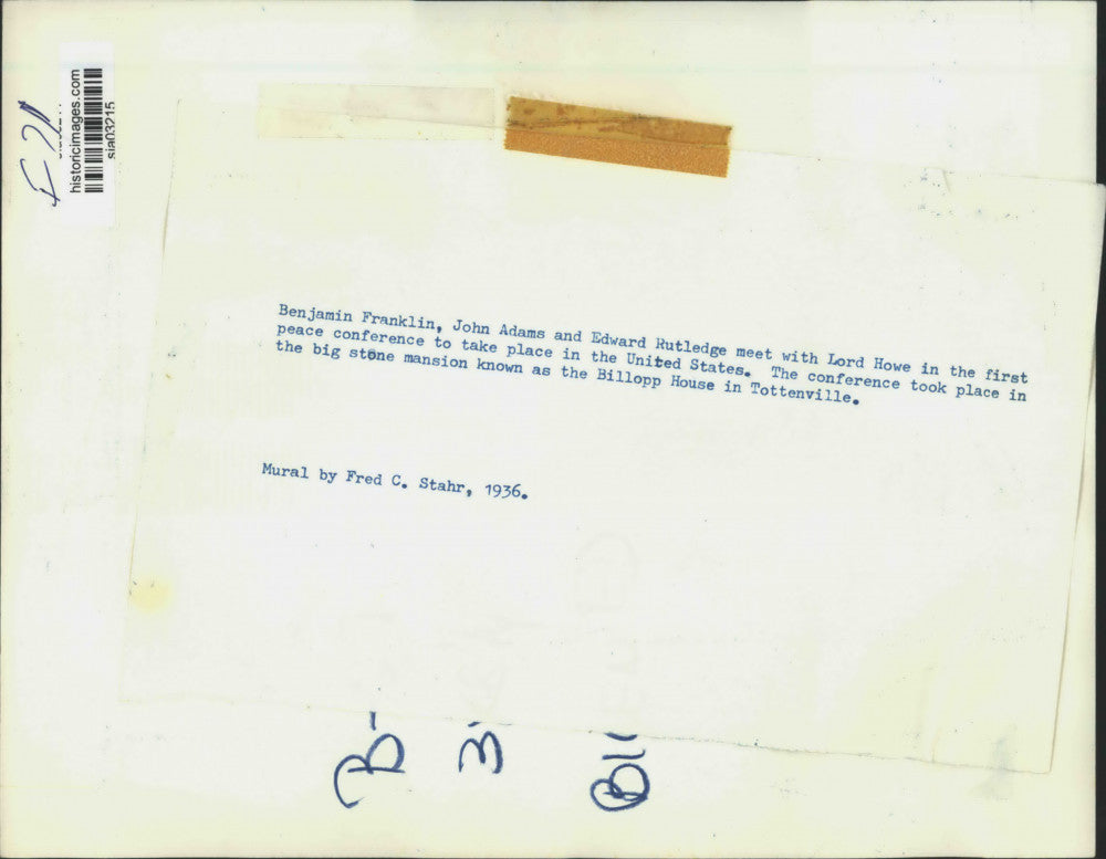 1936 Press Photo Mural of American patriots in Billopp House in Tottenville