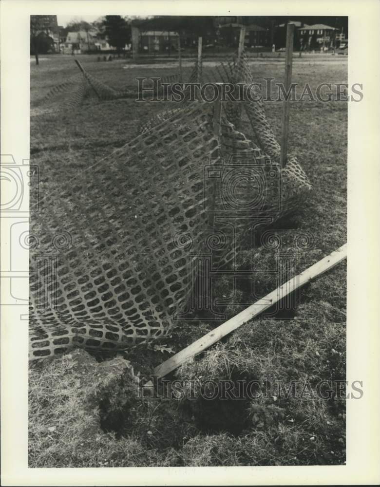 1990 Press Photo Sports Field damage at the Goodhue Center - sia05541