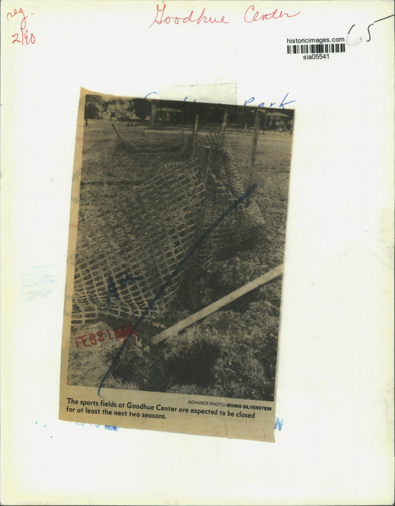 1990 Press Photo Sports Field damage at the Goodhue Center - sia05541