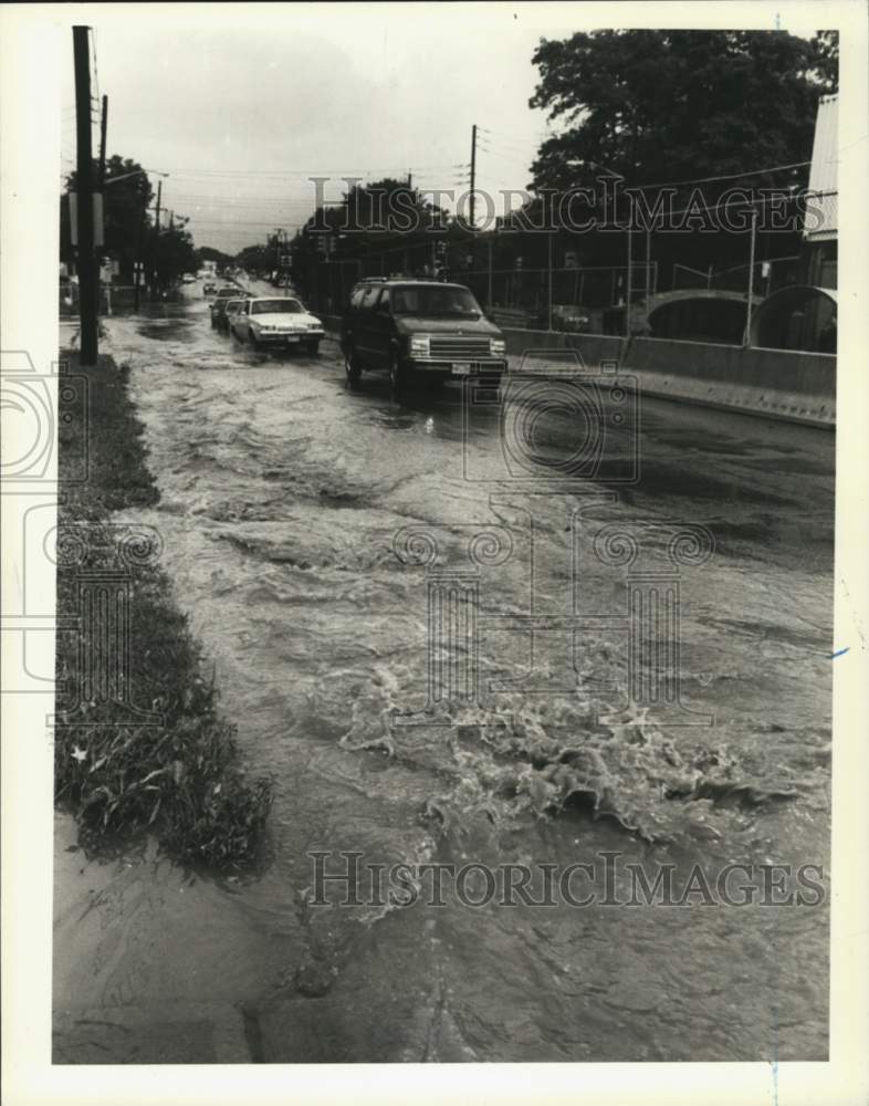 1989 Press Photo Flood waters at Hylan Boulevard & Lyndale Avenue, Eltingville