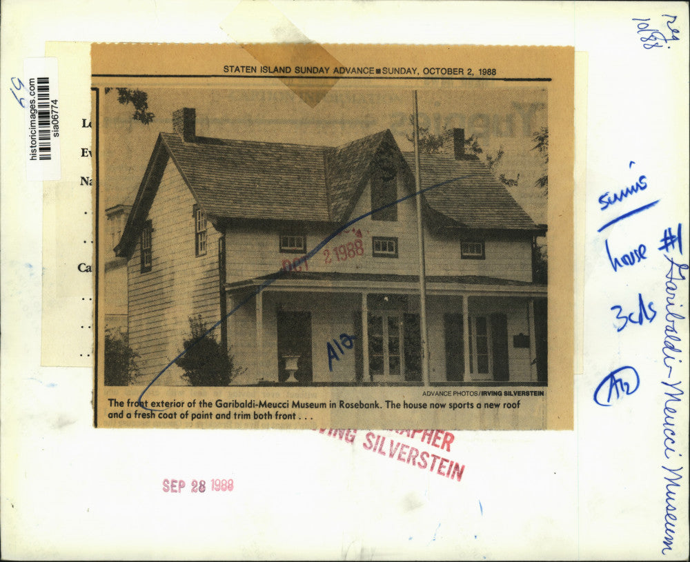 1988 Press Photo Exterior view of the Garibaldi-Meucci Museum, Rosebank