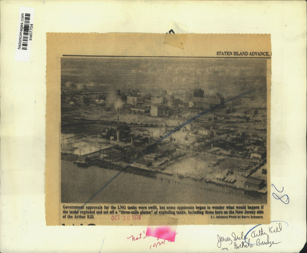 1978 Press Photo Aerial view of LNG tanks on New Jersey side of the Arthur Kill