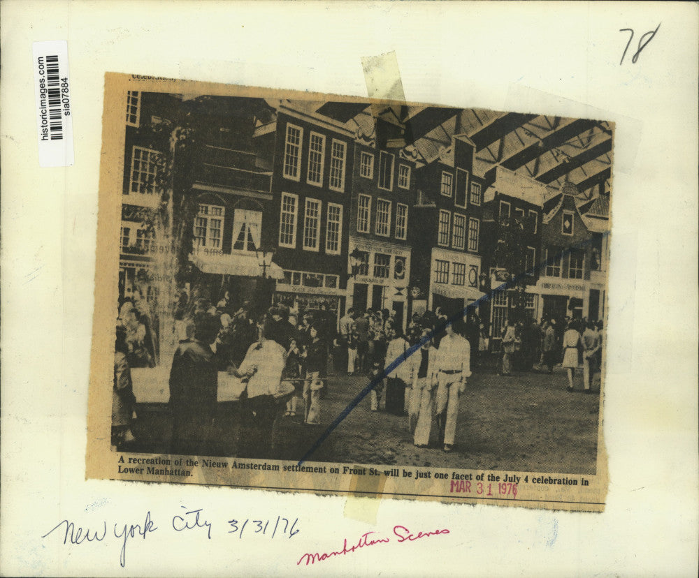 1976 Press Photo Nieuw Amsterdam recreation on Front Street, Manhattan