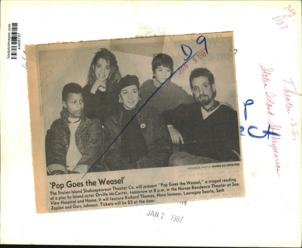 1987 Press Photo Staten Island Shakespearean Theater Company actors - sia08797