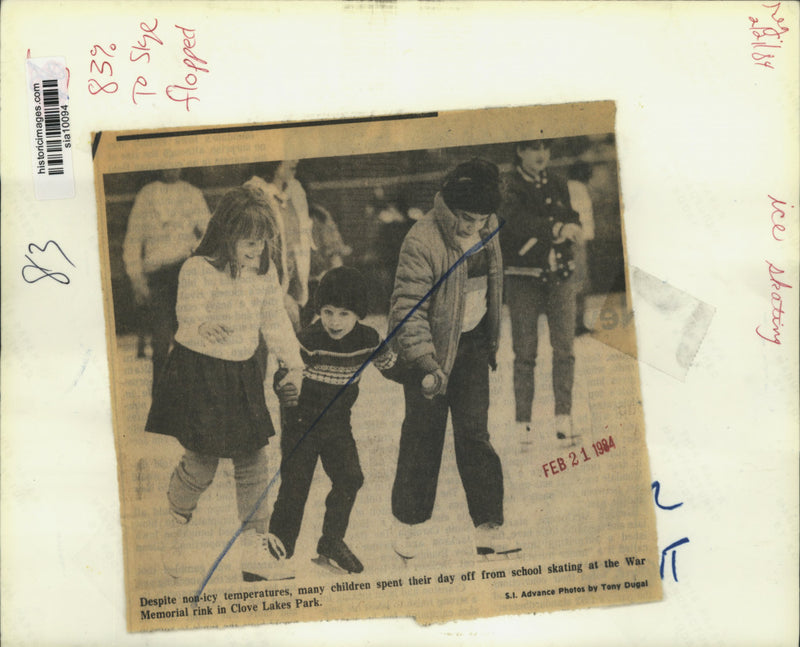 Load image into Gallery viewer, 1984 Press Photo Children ice skating at War Memorial rink in Clove Lakes Park
