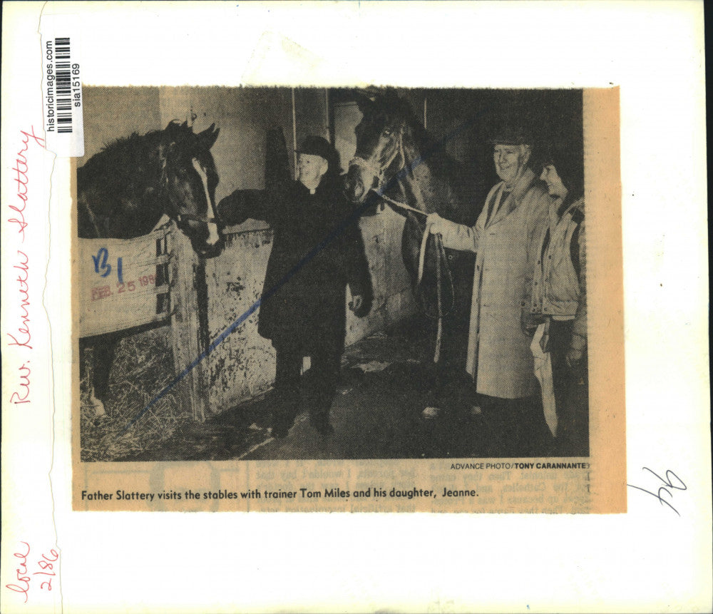 1986 Press Photo Reverend Kenneth Slattery,Tom &amp; Jeanne Miles Belmont Race Track