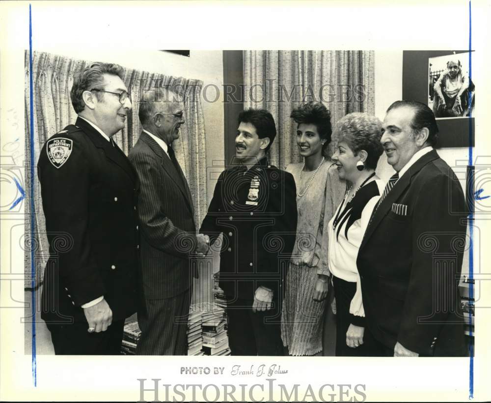 1986 Press Photo Police Officer Michael Cipolla being honored at awards & group