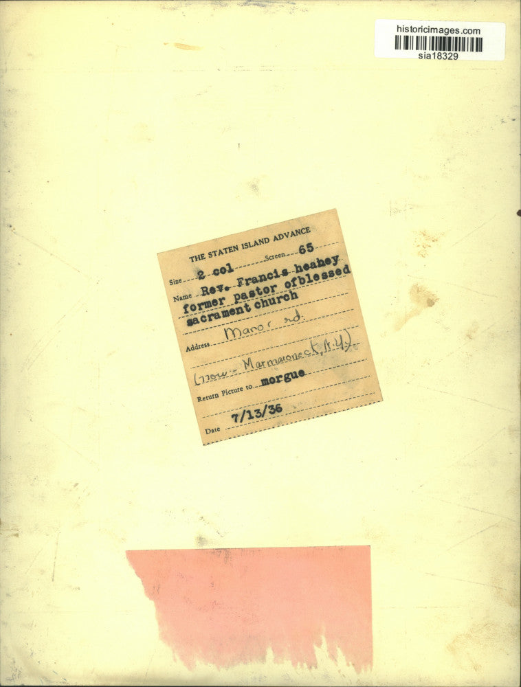 1936 Press Photo Reverend Francis Heahey of Blessed Sacrament Church, Manor Road